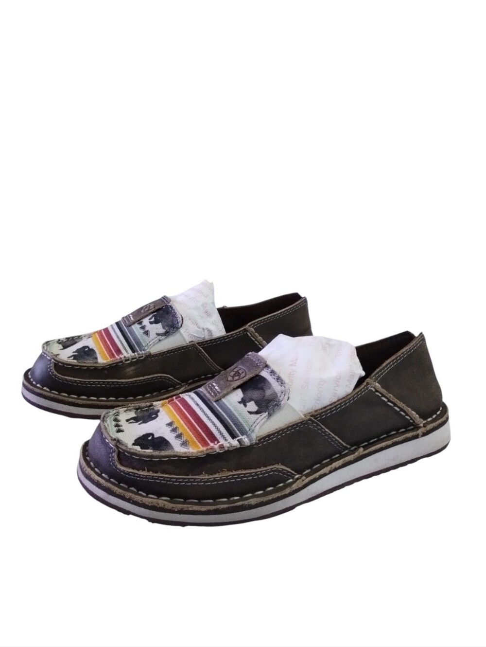Ariat Cruiser Slip On Shoes Women's 7 Leather Natural Taupe Buffalo Print